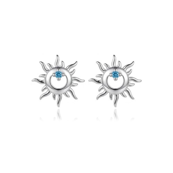 STK1403 璀璨太陽圖騰藍鑽 耳針/無耳洞黏貼式耳環