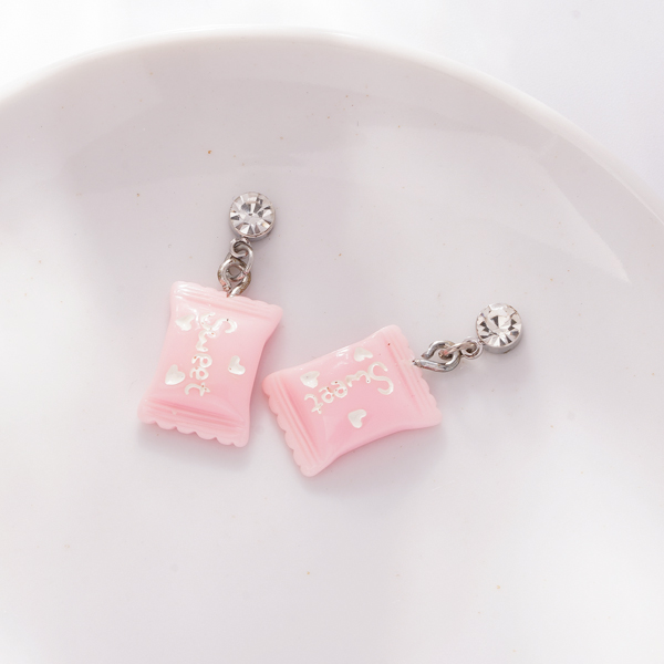 粉嫩可愛小糖果 無耳洞黏貼式耳環