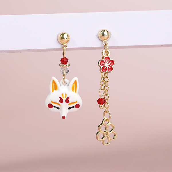 STK906 可愛狐狸系列-甜美鏤空櫻花 耳針/無耳洞黏貼式耳環