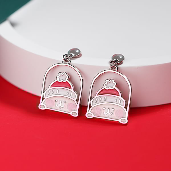 卡娜赫拉的小動物 聖誕兔兔小屋 無耳洞黏貼式耳環