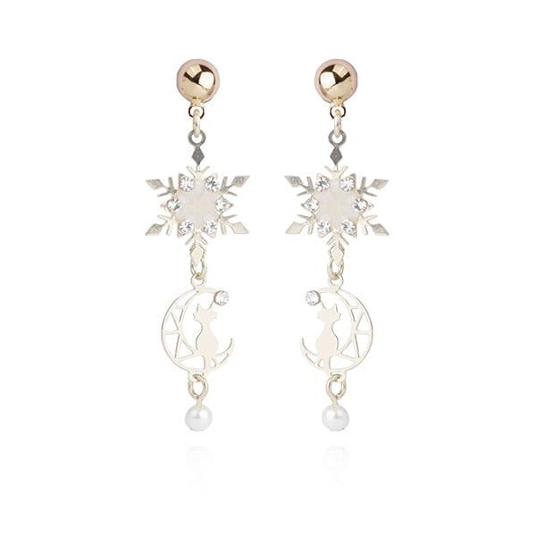 STK1358 星月貓影 耳針/無耳洞黏貼式耳環