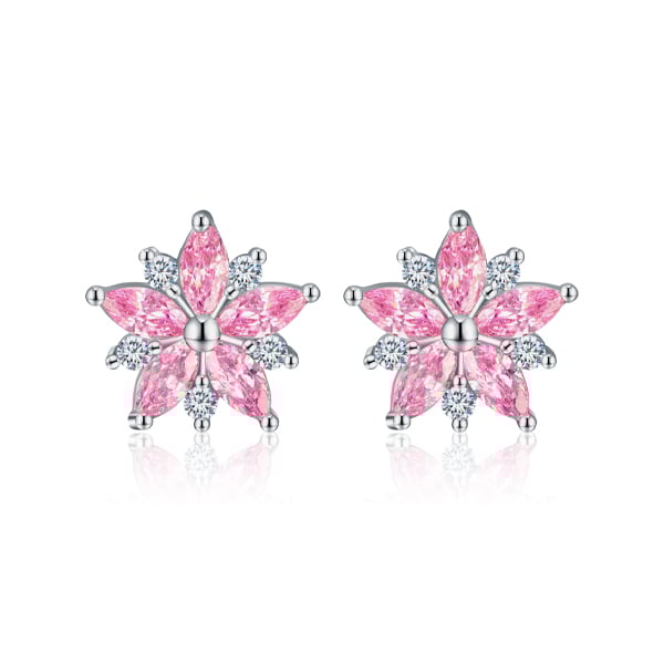 甜美粉嫩櫻花鑲鑽 無耳洞黏貼式耳環