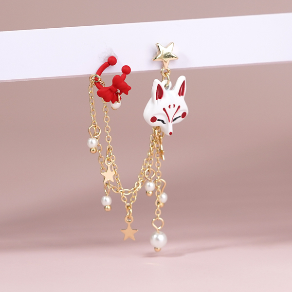 STK901 可愛狐狸系列-甜美珍珠耳骨鍊 耳針/無耳洞黏貼式耳環(單件)