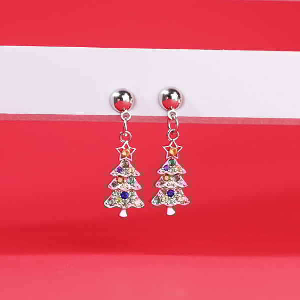STK1460 聖誕繽紛七彩聖誕樹  耳針/無耳洞黏貼式耳環