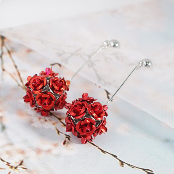 優雅玫瑰花朵 無耳洞黏貼式耳環