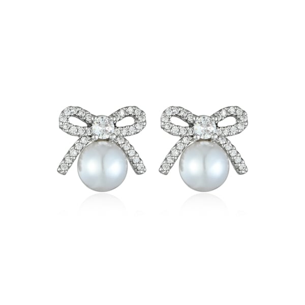 STK1416 璀璨滿鑽蝴蝶結珍珠 耳針/無耳洞黏貼式耳環