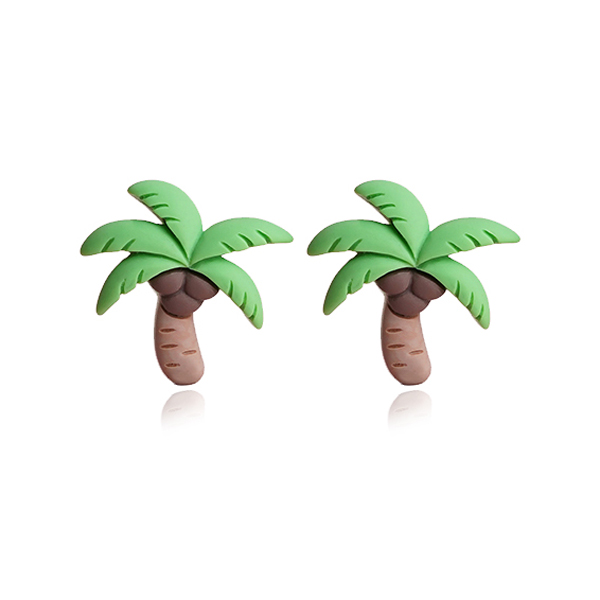 KST056 夏威夷熱帶棕櫚樹 無耳洞黏貼式耳環