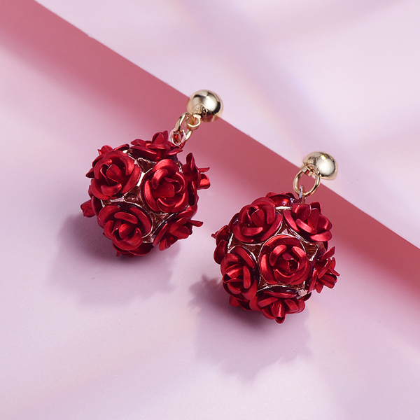 優雅玫瑰花朵 耳針/無耳洞黏貼式耳環