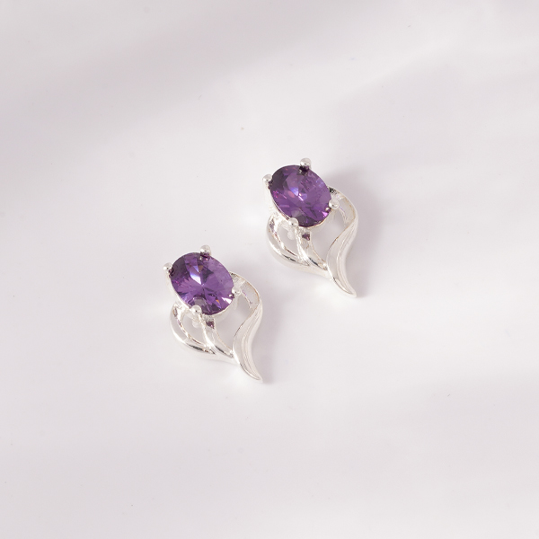 STK128 璀璨愛情銀光紫鑽 無耳洞黏貼式耳環